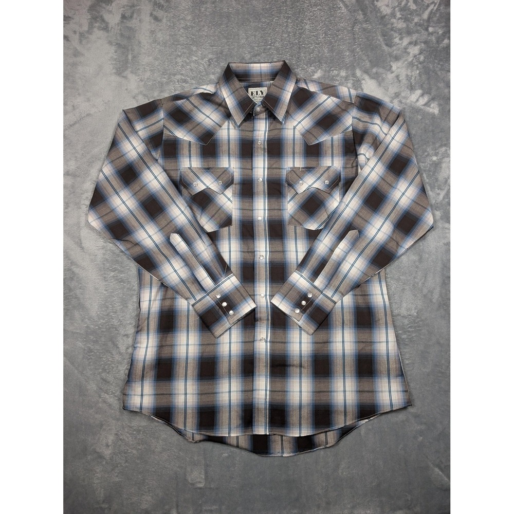 Ely Cattleman Shirt Mens Medium Brown Plaid Western Pearl Snap Long Sleeve